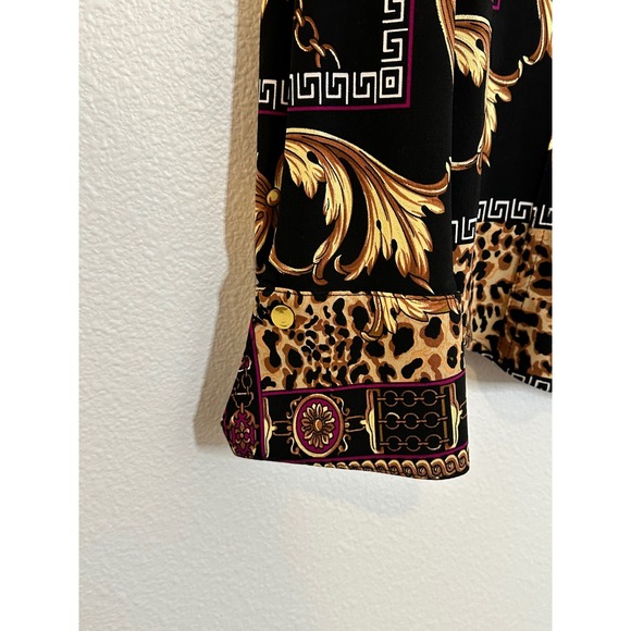 Vintage Y2K Cache Mixed Print Knit Shirt Size XL Black Brown Snap Front V Neck - Picture 5 of 8